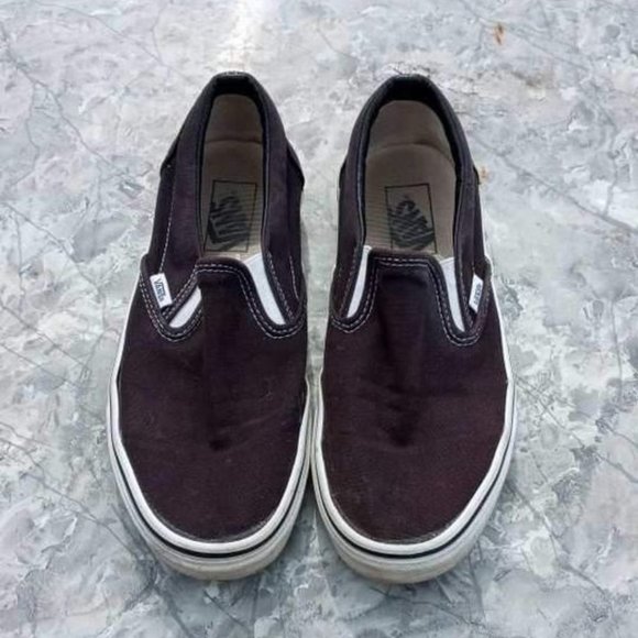 VINTAGE CLASSIC "VANS" OFF THE WALL SLIP ON BLACK WITH WHITE SNEAKERS USED - Picture 1 of 7
